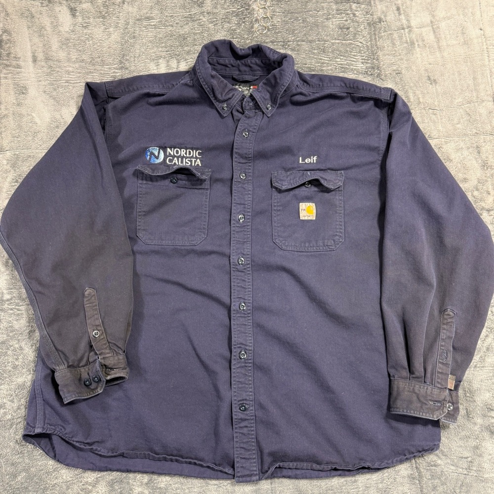 Carhartt FR Work Shirt Mens 3XL Navy Blue Flame Resistant Nordic Calista